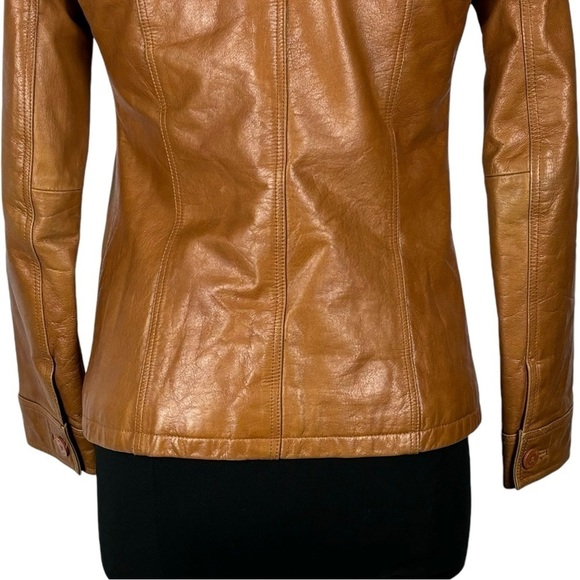 STEVE MADDEN Y2K RETRO 70'S CARAMEL LEATHER BUTTON DOWN CAR COAT JACKET - Picture 11 of 15